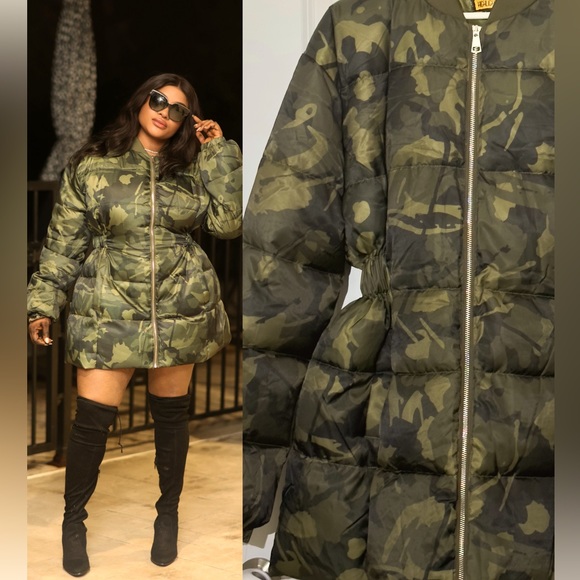 Camouflage puffer mini dress/jacket !*PLUS SIZE AVAILABLE - Picture 4 of 4
